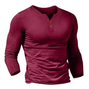 Camisetas masculinas camisetas shirt slim fit de cor sólida casual outono de inverno de botão de manga longa de manga comprida