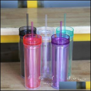Tumblers Drinkware Kitchen Dining Bar Home Garden Color Plastic Transparent Cup 16oz Coffee Water Mug With St Double Deck Drinks Recycla