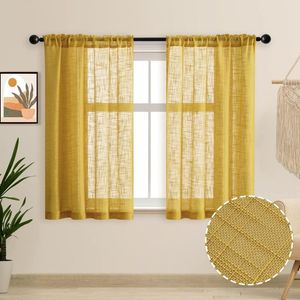 Gardin draperar kort faux linne semi ren gardiner för vardagsrum sovrum japanska tyllfönster behandling paneler drapescurtain