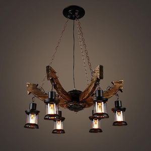 Pendantlampor American Retro Industrial Style Cafe Restaurant Bar Solid Wood Chandelier Personlighet Creative El Anchor Lighting Pendant