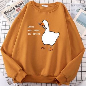 Felpe con cappuccio da uomo Felpe Peace Was Never An Option Stampa d'oca Uomo maniche lunghe Cartoni animati Kawaii Pullover Moda Casual Abbigliamento semplice Uomo 230206