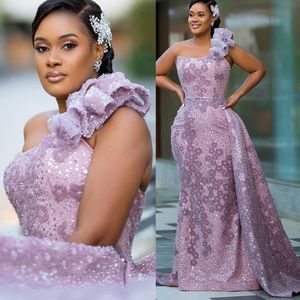 2022 Plus Size Arabo Aso Ebi Lussuoso Sparkly Mermaid Prom Dresses Paillettes Pizzo Sera Festa formale Secondo ricevimento Compleanno Abiti di fidanzamento Abito ZJ706