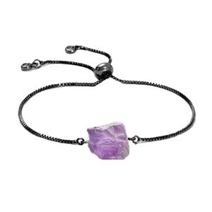Women Gemstone Link Chain Bracelet Black Diffuse Energy Healing Chakra Crystal Yoga Cuff Bangle Rough Original Stone Couple Jewelry
