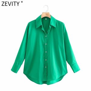 Zevity Women Shight Solid Colors Breated Poplin Shirts Office Lote Long Sleeve Slim Blouse Roupas Chic Chemise Tops LS9541 220407