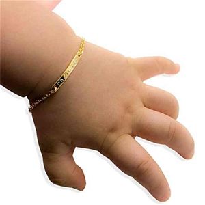 Baby Name Bar ID Armband K Gold Plated Dainty Hand Stamp Personlig anpassad Bangle Children First Birthday Great Gift2265