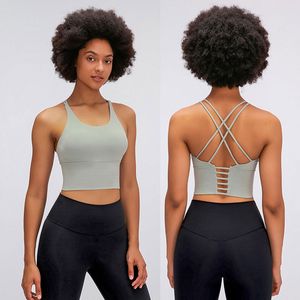 L9095 Sutiã de ioga de alças finas cruzadas Regata Clássico Sutiã esportivo feminino Colete fitness Sutiã pequeno Sling com copas removíveis Roupa íntima sexy Lingerie de cor sólida