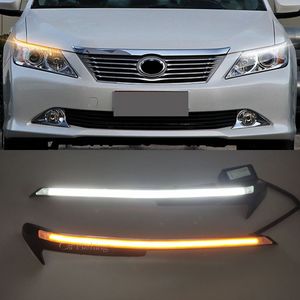 1 Pair Car Headlight For Toyota Camry 2012 2013 2014 LED Eyebrow Daytime Running Light DRL With Yellow Turn Signal Light