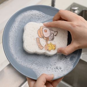 Magic Kitchen Dishwash Sponge Borstes Komprimerade trämassa Svampar Kök Olja som tar bort non-stick trasor Diskmaskin Svamp rena verktyg