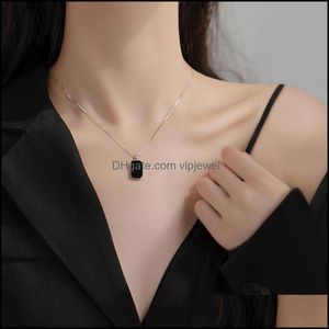 Pendant Necklaces Pendants Jewelry Korean Fashion Black Square Necklace For Modern Women Gift 20 Dh0Xx