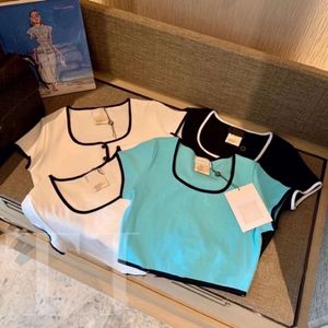 Kadın Örgü T Gömlek Ön Harf ch tasarımları Klasik Kısa Bluz Kırpma Üst Kollu Yuvarlak Yaka Polo Gömlek Pamuk