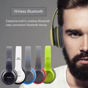 Fashion P47 Cuffie wireless Bluetooth 5.0 Auricolari Pieghevoli Bass Helmet Supporto TF Card FM per iPhone Samsung Tutti i telefoni PC PS4 con microfono Cuffie