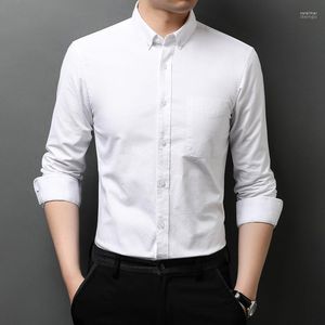 Мужские рубашки рубашки с длинным рукавом Slim No Iron Cotton Casual White Topean Youth Business Solid Color Fashion Vere22