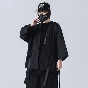 HOZUHOU Techwear T-Shirt Punk Gothic Cardigan Goth Kleidung Sommer Kurzarm T-Shirts Mantel Japanischer Stil Streetwear Hip Hop 220505