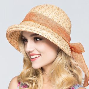 Breda randen hattar Sun Hat Lafite Straw Lady Outdoor Fashion Beach Cap Costume Ribbon Bow Elegant Floppy Bohemia B-3711wide Davi22