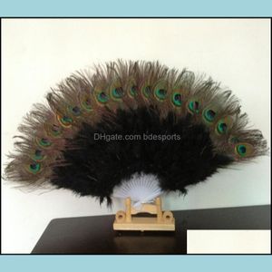 Other Event Party Supplies Festive Home Garden Peacock Fan Plastic Staves Feather For Costume Dance Decorative Handheld Folding Mti-Color