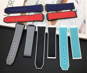 Två ton gummisilikon för Hublot Strap Watchband 26x17mm 22mm spännbälte för Big Bang Band Staniless Buckle 411 45mm Dial