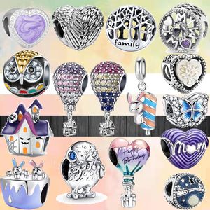 Ciondoli per bracciale 925 per set di ciondoli Pandora Scatola originale Moda colorata casa delle farfalle viola amore mamma collana di perline europee ciondoli gioielli