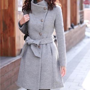 Kvinnorsullblandningar Höst och Vinter Mode Koreansk Casual Slim Single-Breasted Mid-Length Woolen Coat S-2XL