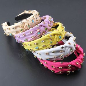 Fashion Fabric Knotted With Colored Water Drill Head Ladies Leisure Street Shooting Travel Hair Accessories