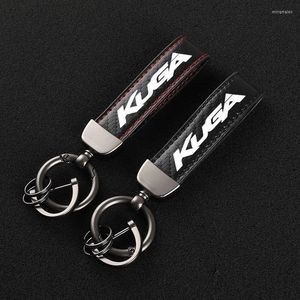 Keychains High-Grade Leather Car KeyChain 360 Degree Rotating Horseshoe Key Rings For Ford Kuga Accessories Miri22