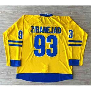 Nikivip Custom Mika Zibanejad #93 Сборная Швеции Хоккейная майка сшитая желтая Размер S-4XL Любое имя и номер Трикотажные изделия высшего качества