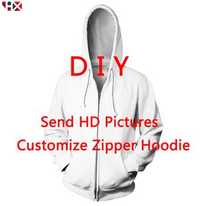 DIY Design personalizado zíper moles Menino Mulheres 3D Imprimido próprio cantor de estrela Anime Cartoon Harajuku Zip Hoodie Tops S262 220707