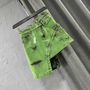 Skirts Korean Streetwear Irregular Green Tie Dye Denim Skirt Summer Fashion Women High Waist Short Girls A-lineSkirts