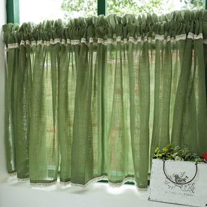 Curtain & Drapes Linen Crochet Edge Bistro Green Country House Style Vintage Semi-Transparent Short For Kitchen Living Room CoffeCurtain
