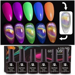 Wholesale rainbow nail polish resale online - BOZLIN Universal Laser Rainbow Cat Eye Colors Kit Reflective Glitter Gel Nail Polish Spar Soak Off Gel Colorful