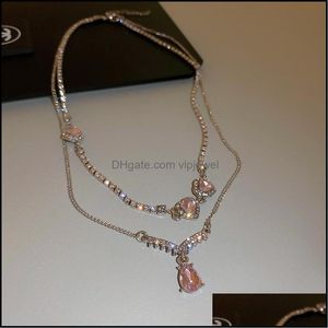 Chokers Halsketten Anhänger Schmuck Koreanische Mode Glänzende Zirkon Intarsien Choker Halskette Für Frauen Mädchen Doppelschicht Kristall Herz Tropfen C