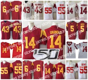 Maglie da calcio Personalizzate USC Trojans Football # 14 Sam Darnold 43 Troy Polamalu 55 Junior Seau Reggie Bush OJ Simpson Personalizzato Qualsiasi Nome Vintage Jersey02