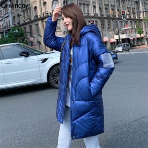 Orwindny Thicken Warm Long Jacket Waterproof Winter Jacket Women Bright Women's Down Cotton Jacket Coat Glossy Hooded Parkas 201126