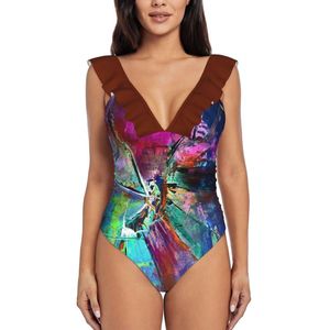 Damskie stroje kąpielowe „Fever Dream 2022 Gchristopher Women Ruffle One Piece Swimsuit Sexy Bodysuit Monokini Bathing Suit artysta Streszczenie