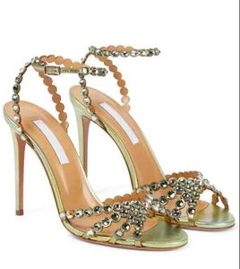 Luxury Tequila embellished Leather Women Gladiator sandal Shoes Strappy Design Crystal Embellishments Bridal Wedding Party Lady High Heels