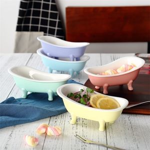 Colorful Mcaron Bathtub Ice Cream Dessert Bowls Ceramic Baking Bowl Specialty Restaurant Fruits Salad Snack Container Sauce Cup 220418