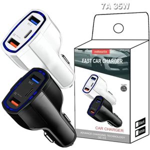 QC3.0 Mini Caricabatteria per auto Dual USB Caricabatteria a 2 porte Doppia presa USB 7A 35W Adattatore di ricarica universale Tipo C Caricabatterie rapido Caricabatterie per telefoni cellulari a ricarica rapida con confezione al dettaglio