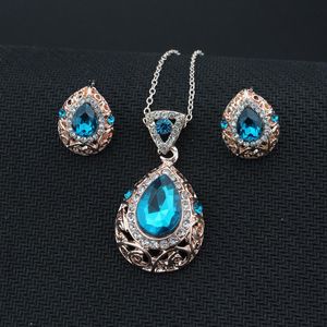 Brincos de colar jóias de ouro do conjunto de joias de ouro azul pingente de cristal austríaco verde para os brincos de memininaearrings