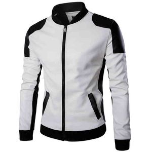 Stand Collar Pu Leather Black And White Moto Biker Jacket Male Oversize Faux Leather Patchwork Jacket Casual Jacket Men 5XL 4xl L220725