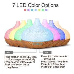 Wholesale ultrasonic diffuser changing color resale online - 400 ml Ultrasonic Air Humidifier Aroma Essential Oil Diffuser with Wood Grain Color Changing LED Lights for Office Home