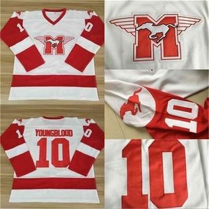 Ceuf #10 Sutton Youngblood Movie Hamilton Mustangs Hockey Jersey Мужчина на 100% сшитые молодые хоккейные майки White Vintage