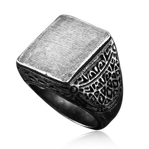 Stainless Steel Square Hollow Men Ring USA Standard Size 6/8/10 Carved With Patterns Both Sides Hip Hop Finger Jewelry Male Anniversary Gift