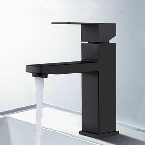 Bathroom Sink Faucets Black Paint Basin Faucet Stainless Steel Square Modern Simple And Cold Accessories Mixer