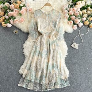 Mesh Embroidery Floral Elegant Dress Women Spring Summer Plus Size Slim Office Evening Party Robe Longue Midi Dresses 2022