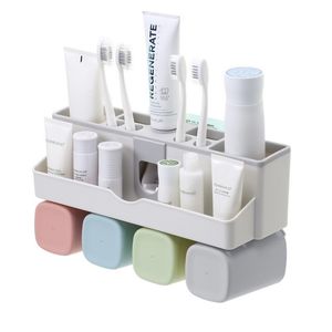 Toothpaste Dispenser Toothpaste squeezer Toothbrush Holder No Drill Wall Mount Bathroom Storage Rack Bathroom Accessories Sets T200506