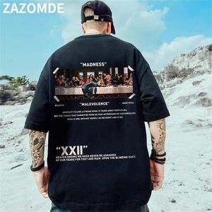 Zazomde High Street T Shirt Streetwear Homens Hip Hop Impresso Camisetas Verão Harajuku Algodão Tee Masculino Loose Tops 220408