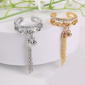 Anéis de casamento Link Chain Tassel Gold Color Ring Zirconia com Spike Pingente Charm Fingure For Women Abrindo Ringwedding Ajuste Rita22