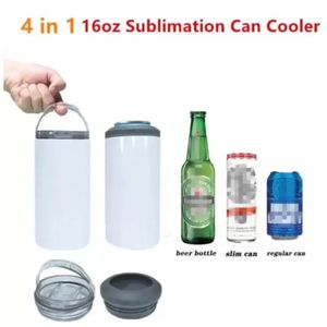 DHL 16oz Sublimation Can Cooler Straight Tumbler Stainless Steel Can Insulator Vacuum Insulated Bottle Cold Insulation Wholesale FY5147