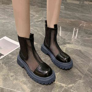 Çizmeler Yüksek Topuklu Kadın Tasarımcı Nefes Hollow Mesh Ayak Bileği Çizmeler Çok Yönlü Ekleme Sandalet Kısa Martin Çizmeler Bayan Platformu Ayakkabı 220401