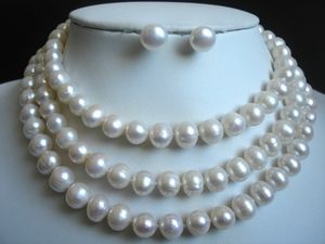 Wholesale silver pearl necklace earrings set for sale - Group buy 8 MM White Freshwater Cultured Pearl Necklace Silver Earrings Set AA