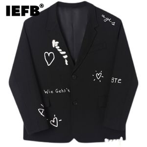 IEFB Abiti da uomo stampati High-street Moda coreana Moda casual Giacca nera Autunno e inverno Cappotti monopetto 220801